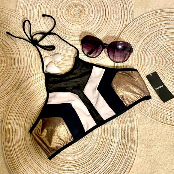 bebe Other - NWT S BEBE mesh high neck halter panel bronze top